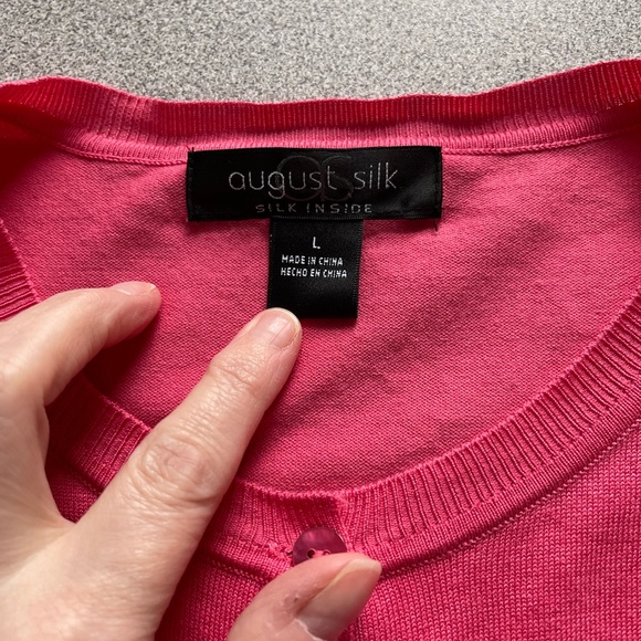 August Silk Pink Cardigan Silk Blend Sweater Size Large - Picture 5 of 10